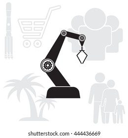 Product development concept icon. robot icon. industry robot icon, robotic arm, rescue robot.