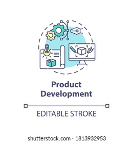 Product development concept icon. Technology innovation. Modeling device. Product management idea thin line illustration. Vector isolated outline RGB color drawing. Editable stroke