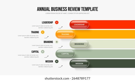 Ilustração Do Vetor Do Modelo De Quadro De Desenvolvimento De Produto. Proposta de serviço 5 Elemento Infográfico Slideshow Design. Layout de apresentação do diagrama de cinco etapas da solução de marketing.