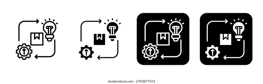 Línea de iconos de desarrollo de productos y Colección de estilo de relleno negro
