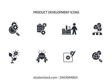 Conjunto de iconos de desarrollo de producto.Vector.Trazo editable.signo de estilo lineal para el uso de Diseño web,logo.Ilustración de símbolo.