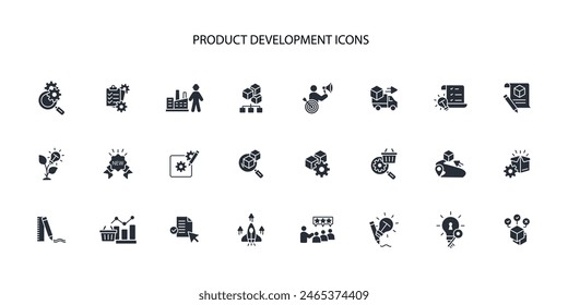 Conjunto de iconos de desarrollo de producto.Vector.Trazo editable.signo de estilo lineal para el uso de Diseño web,logo.Ilustración de símbolo.