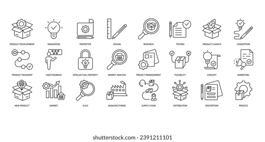 Product development icons set. Set of editable stroke icons.Vector set of Product development