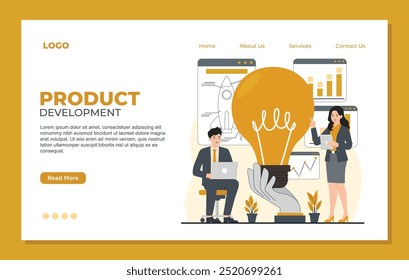 desarrollo de productos landing page concepto de Plantilla brainstorming, Nuevo producto, trabajo en equipo, negocio de inicio ilustración plana