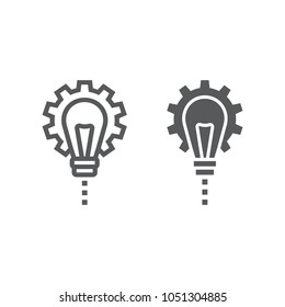 Product Development line and glyph icon, development and business, lightbulb in gear sign vector graphics, a linear pattern on a white background, eps 10.