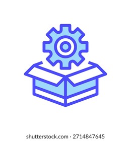 Icono de línea de desarrollo de productos, símbolo de esquema para la fabricación de artículos, proceso de ingeniería, ensamblaje creativo, fabricación de Industriales y creación de objetos. Icono de signo de Vector.