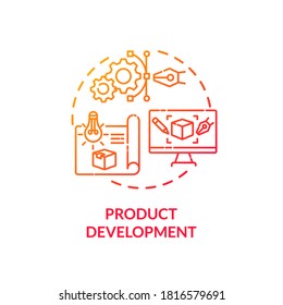 Product development red gradient concept icon. Technology innovation and implementation. Modeling device. Product management idea thin line illustration. Vector isolated outline RGB color drawing