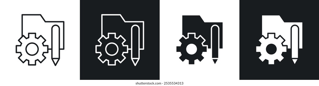 Product development vector icon set in black and white. EPS 10 illustration