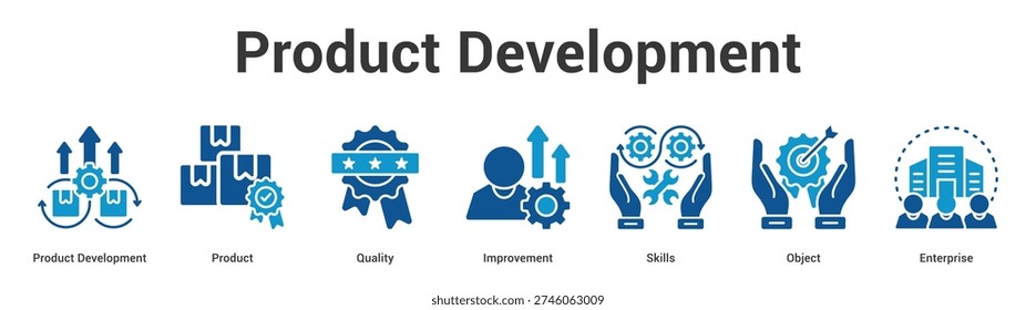 Product Development web banner icon set vector illustration concept for business with icon of Product Development, Product, Quality, Improvement, Skil.