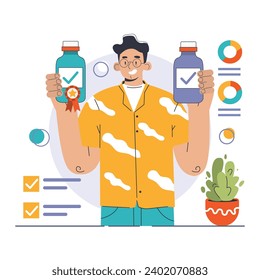 Product differentiation. Product competitive advantages. Price and quality Brand recognition and market niche definition. Flat vector illustration