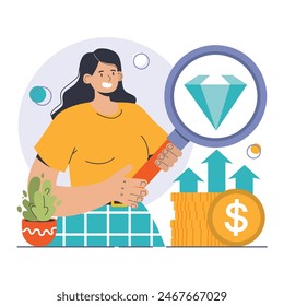 Product differentiation. Product competitive advantages. Price and quality Brand recognition and market niche definition. Flat vector illustration