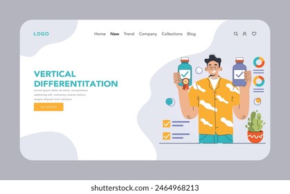 Product differentiation web or landing. Product competitive advantages. Price and quality Brand recognition and market niche definition. Flat vector illustration