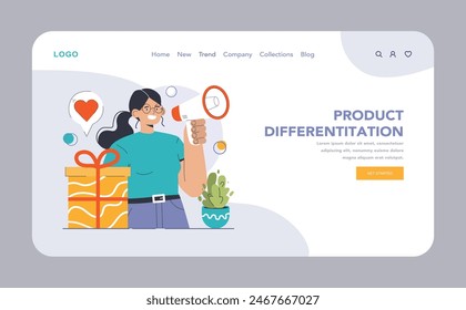 Product differentiation web or landing. Product competitive advantages. Price and quality Brand recognition and market niche definition. Flat vector illustration