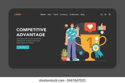 Product differentiation web or landing dark or night mode. Product competitive advantages. Price and quality Brand recognition and market niche definition. Flat vector illustration