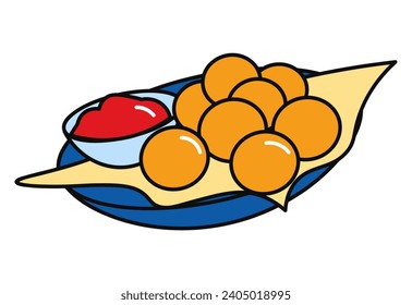 Product for dinner of food colorful set. This food-themed illustration spotlights a delightful arrangement of cheese balls, perfectly complemented by the clean white background. Vector illustration.