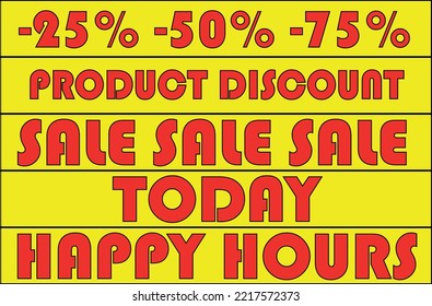 Product discount. Yellow sign with red letters SALE. Big discounts today. Illustration