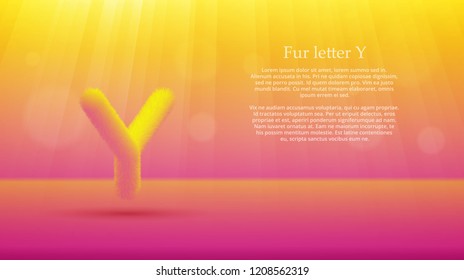 Product display or advertising concept template. Vector illustration of fur letter Y over yellow pink color gradient studio room background for your design