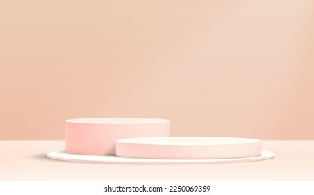 Fondo de visualización de producto en plataforma geométrica con escena de podio 3d. Podio vectorial 3d de representación sobre fondo color beige pastel. Presentación del producto, muestra productos cosméticos. Pantalla de paso peatonal