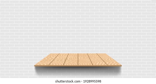Product Display Background With Wooden table and Brick Wall Vector Illustration Template