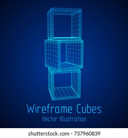 Product display boxes. Wireframe mesh vector. Platform or Stand Illustration. Template for Object Presentation.