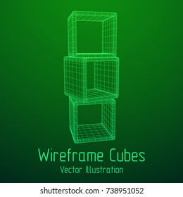 Product display boxes. Wireframe mesh vector. Platform or Stand Illustration. Template for Object Presentation.