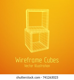 Product display boxes. Wireframe mesh vector. Platform or Stand Illustration. Template for Object Presentation.