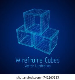 Product display boxes. Wireframe mesh vector. Platform or Stand Illustration. Template for Object Presentation.