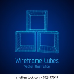 Product display boxes. Wireframe mesh vector. Platform or Stand Illustration. Template for Object Presentation.