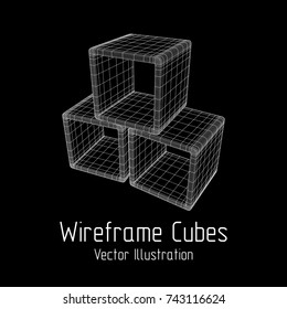 Product display boxes. Wireframe mesh vector. Platform or Stand Illustration. Template for Object Presentation.