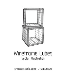 Product display boxes. Wireframe mesh vector. Platform or Stand Illustration. Template for Object Presentation.