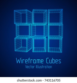 Product display boxes. Wireframe mesh vector. Platform or Stand Illustration. Template for Object Presentation.