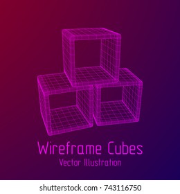 Product display boxes. Wireframe mesh vector. Platform or Stand Illustration. Template for Object Presentation.