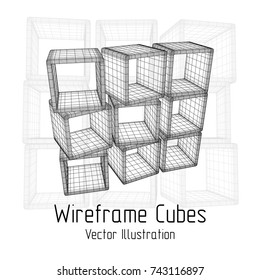 Product display boxes. Wireframe mesh vector. Platform or Stand Illustration. Template for Object Presentation.