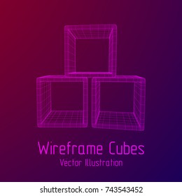 Product display boxes. Wireframe mesh vector. Platform or Stand Illustration. Template for Object Presentation.
