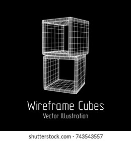Product display boxes. Wireframe mesh vector. Platform or Stand Illustration. Template for Object Presentation.