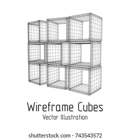 Product display boxes. Wireframe mesh vector. Platform or Stand Illustration. Template for Object Presentation.