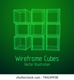 Product display boxes. Wireframe mesh vector. Platform or Stand Illustration. Template for Object Presentation.