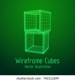 Product display boxes. Wireframe mesh vector. Platform or Stand Illustration. Template for Object Presentation.