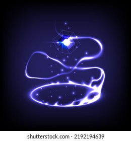 Product display interface. Neon lighting circle base. Portal and hologram science futuristic. Sci-fi in glowing HUD tech projector. Magic gate in game fantasy. Technology teleport podium
