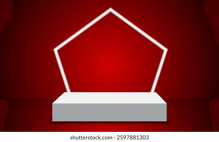Product display podium 3d background with geometric platform. Vector 3d background with podium. Place to showcase products. 3d stage with display stand and background.