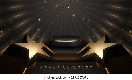 Product display podium   3d golden star black luxury background and light effects decoration  Award ceremony scene concept 