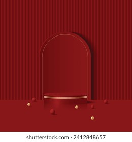Product display podium, a cylindrical platform that simulates product presentation. Wall backdrop. Stage showcase. Platform vector geometric design.
