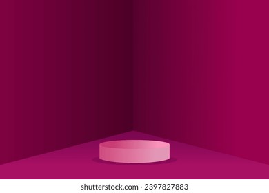 Product display podium. Dark red cylinder pedestal podium. Vector illustration.