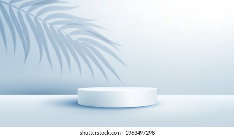Product display podium decorated with overlay palm leaves shadow