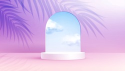 Product Display Podium Decorated With Realistic Cloud On Pastel Background