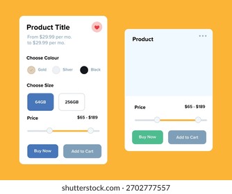 Exibição de produtos e ilustração do carrinho de modelos de interface de compra