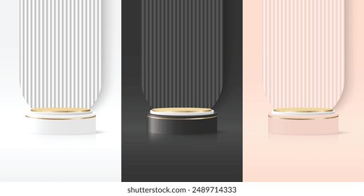 Produktpräsentationsständer Es ist eine zylindrische Plattform, die Produktpräsentation simuliert Wandhintergrund Plattform Vektorgrafik Design