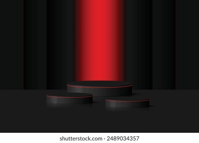 Produktpräsentationsständer Es ist ein zylindrisches Podium, das Produktpräsentationen, Technologie und Wandhintergründe simuliert. schwarze Vektorgrafik Plattform