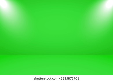 Product display studio: A vector illustration of an empty studio with professional lighting and a refreshing green background, ideal for showcasing products with impact and style.