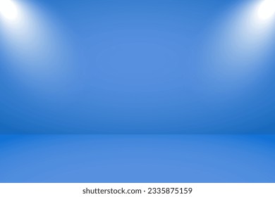 Product display studio: A vector illustration of an empty studio with professional lighting and a captivating blue background, ideal for showcasing products with impact and style.